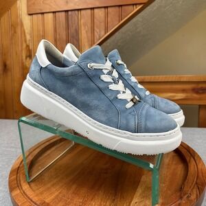 Ara HighSoft Blue Suede Platform Sneakers Womens Size 7.5 Lace Up Casual Shoes